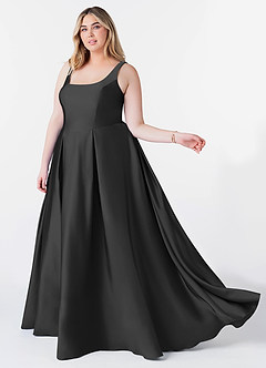 Azazie Neve Brautjungfernkleider Ballkleid mit Taschen Stretch-Satin Kleid Schwarz image9
