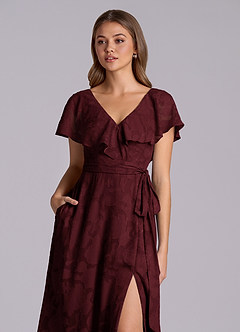 Azazie Lainey 신부 들러리 드레스 A라인 포켓이 있는 플로럴 번아웃 바닥 길이 드레스 image7