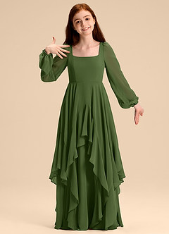 Azazie Clara Junior Olive A-Line Blouson Chiffon Dress image3