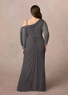 Azazie Marna Mother of the Bride Dresses Steel Grey Sheath One Shoulder Mesh Dress image8