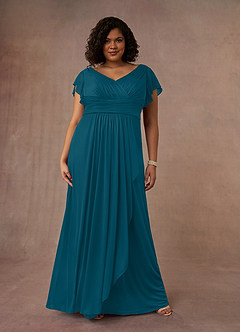 Azazie Reneya Mother of the Bride Dresses Ink Blue A-Line Pleated Mesh Dress image7