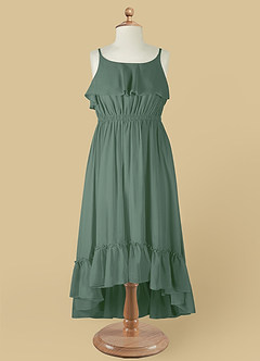 Azazie Karmen Flower Girl Dresses Eucalyptus A-Line Ruched Chiffon Dress image9
