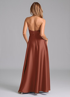 Azazie Tessie Bridesmaid Dresses Auburn A-Line Pleated Stretch Satin Dress image2
