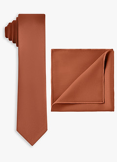 front Conjunto de corbata fina y pañuelo de bolsillo de satén elástico