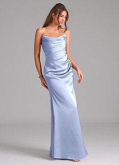 Azazie Lucille Robes de demoiselle d'honneur Robe Sirène Convertible en Satin extensible Sans bretelle Eis image5