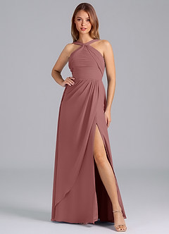 Azazie Mianna Bridesmaid Dresses Desert Rose A-Line Pleated Chiffon Dress image3