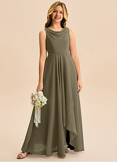 Azazie Mannie Junior Vestido de Verde Sauce de Gasa de Corte en A con Plisado image1