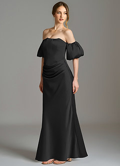 Azazie Kacey Jurken voor bruidsmeisjes Jurk van Stretch Satijn met Zeemeermin Off the Shoulder Zwart image3