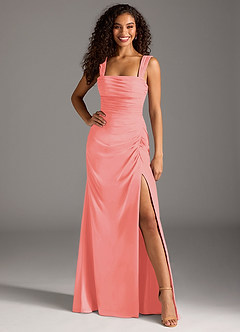 Azazie Jesaphine Bridesmaid Dresses Coral Sheath Bow Chiffon Dress image4