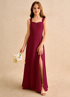 Azazie Makani Girls Formal Flower Girl Dresses Burgundy A-Line Sweetheart Neckline Chiffon Dress image3