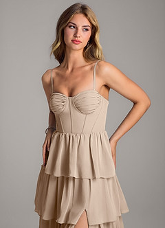 Azazie Alanna Bridesmaid Dresses Taupe A-Line Sweetheart Neckline Chiffon Dress image2