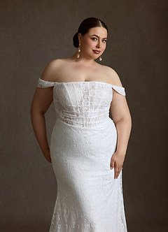 Azazie Idalis Vestidos de novia Vestido Diamante Blanco de Encaje de Corte Sirena image5