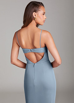 Azazie Leonis Bridesmaid Dresses Dusty Blue Sheath Strapless Mesh Convertible Dress image3