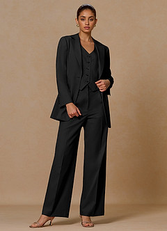 front Margaret Black Cotton Linen Blend 2-Piece Suit