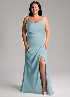 Azazie Deandra Bridesmaid Dresses Moody Blue Mermaid Pleated Stretch Satin Dress image9