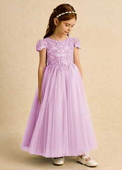 Azazie Puff Abiti da Ragazza di Fiori Abito Principessa in Tulle Pizzo Rosa Confetto image4