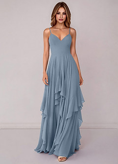 Azazie Zaina Bridesmaid Dresses Dusty Blue A-Line Chiffon Dress image4
