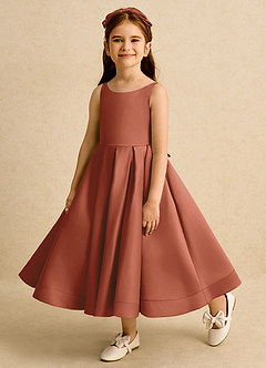 Azazie Babs Blumenmädchenkleider Ballkleid Plissee Matte Satin Kleid Rotbraun image8