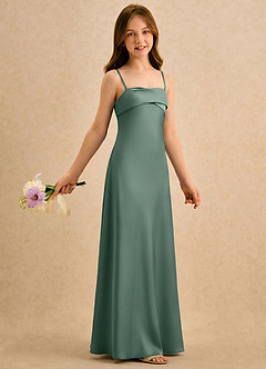 Azazie Mirabella Girls Formal vestidos de niña de las flores Vestido Eucalipto de Satén Elástico de Recto con Escote corazón image4