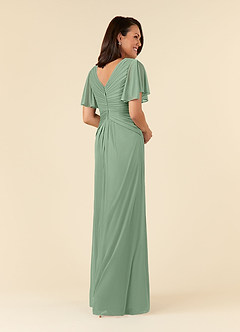 Azazie Emmeline Mother of the Bride Dresses Matcha A-Line V-Neck Pleated Mesh Dress image4