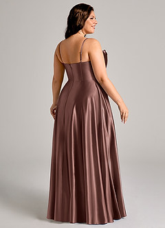 Azazie Elle Brautjungfernkleider A-Linie mit Taschen Metallischer Satin Kleid Espresso image11