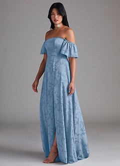 Azazie Sue Bridesmaid Dresses Powder Blue A-Line Off the Shoulder Floral Burnout Convertible Dress image4