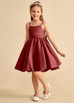 Azazie Davine Flower Girl Dresses Rust A-Line Spaghetti Strap Matte Satin Dress image5
