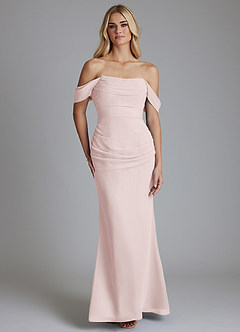 Azazie Luiza Bridesmaid Dresses Blushing Pink Mermaid Off the Shoulder Chiffon Dress image5