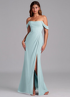 Azazie Johana Jurken voor bruidsmeisjes Converteerbaar Jurk van Chiffon met Zeemeermin Off the Shoulder De Nevel image7