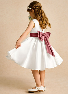 Azazie Sosie Flower Girl Dresses Ivory Antique Rose A-Line Pleated Matte Satin Dress image4