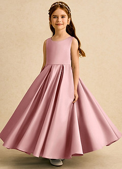 Azazie Pepper vestidos de niña de las flores Vestido Rosa Polvorienta de Satin Mate de Línea A con Plisado image5
