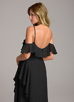 Azazie Aubrie Bridesmaid Dresses Black A-Line Off the Shoulder Chiffon Dress image2