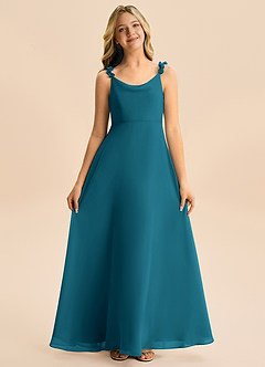 Azazie Elodie Junior A-Linie Chiffon Kleid Tintenblau image4