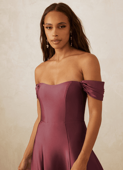 Christian Siriano Bridal for Azazie 1002 Bridesmaid Dresses Merlot A-Line Off the Shoulder Stretch Satin Convertible Dress image5