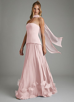 Azazie Alex Robes de demoiselle d'honneur Robe Trapèze en Mousseline de soie Corset Rose Pâle image4