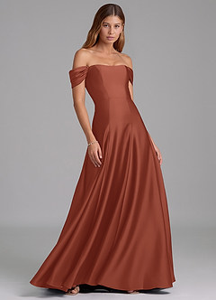 Azazie Seriana Bridesmaid Dresses Auburn A-Line Off the Shoulder Stretch Satin Convertible Dress image4