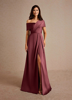 Azazie Milton vestidos de madre de la novia Vestido de Merlot de Satén Elástico de Corte En A con Plisado image7