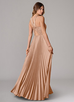 Azazie Afra Abiti da Damigella Abito A-Line in Raso Elasticizzato Plissettato Rosa Inglese image2