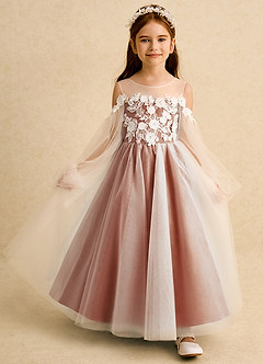 Azazie Zimi Flower Girl Dresses Cinnamon Ball-Gown Sweetheart Neckline Tulle Dress image7