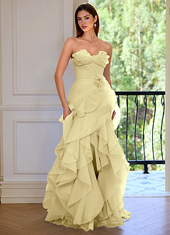 Aurelia Yellow Floral Sweetheart Neckline A-line Ruffle Asymmetrical Prom Dress image5
