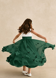 Azazie Vi Flower Girl Dresses Dark Green A-Line Sleeveless Tulle Dress image3