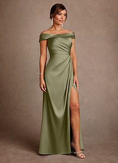 Azazie Bedford Mother of the Bride Dresses Pistachio Sheath Pleated Stretch Satin Dress image4