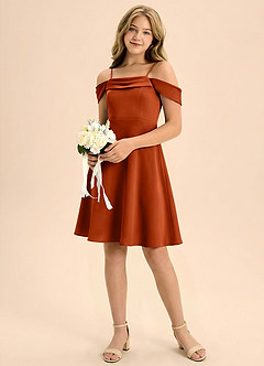 Azazie Anselie Junior Vestido de Pimenton de Satén Elástico de Corte en A con Plisado image1