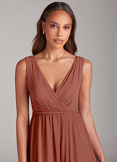 Azazie Tanicia Bridesmaid Dresses Auburn A-Line Pleated Chiffon Dress image5
