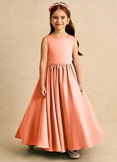 Azazie Nellia vestidos de niña de las flores Vestido de Atardecer de Satin Mate de Corte En A con Lazo image5