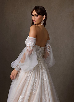 Azazie Elowyn Wedding Dresses Diamond White Champagne Ball-Gown Strapless Lace Dress image4