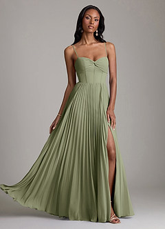 Azazie Akiko Vestidos de damas de honor Vestido de Pistacho de Gasa de Corte en A con Escote de Corazón image1