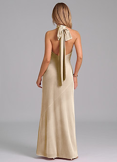 Azazie Velli Robes de demoiselle d'honneur Robe Sirène en velours Col Haut Champagne image7