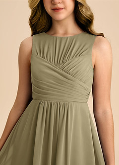 Azazie Skyla Junior A-Linie Plissee Chiffon Kleid Moosgrün image7