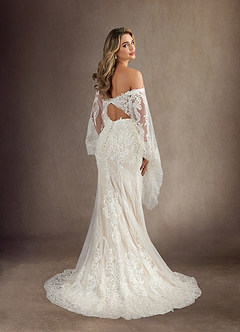 Azazie Memphis Vestidos de novia Vestido de Blanco Diamante Champán de Encaje de Corte Sirena con Lentejuelas Cuello en V image4